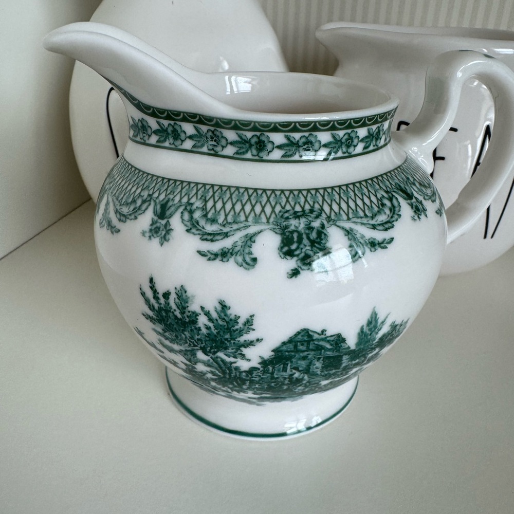 Grace tea ware Green Toile Porcelain Creamer great condition no chips/stains